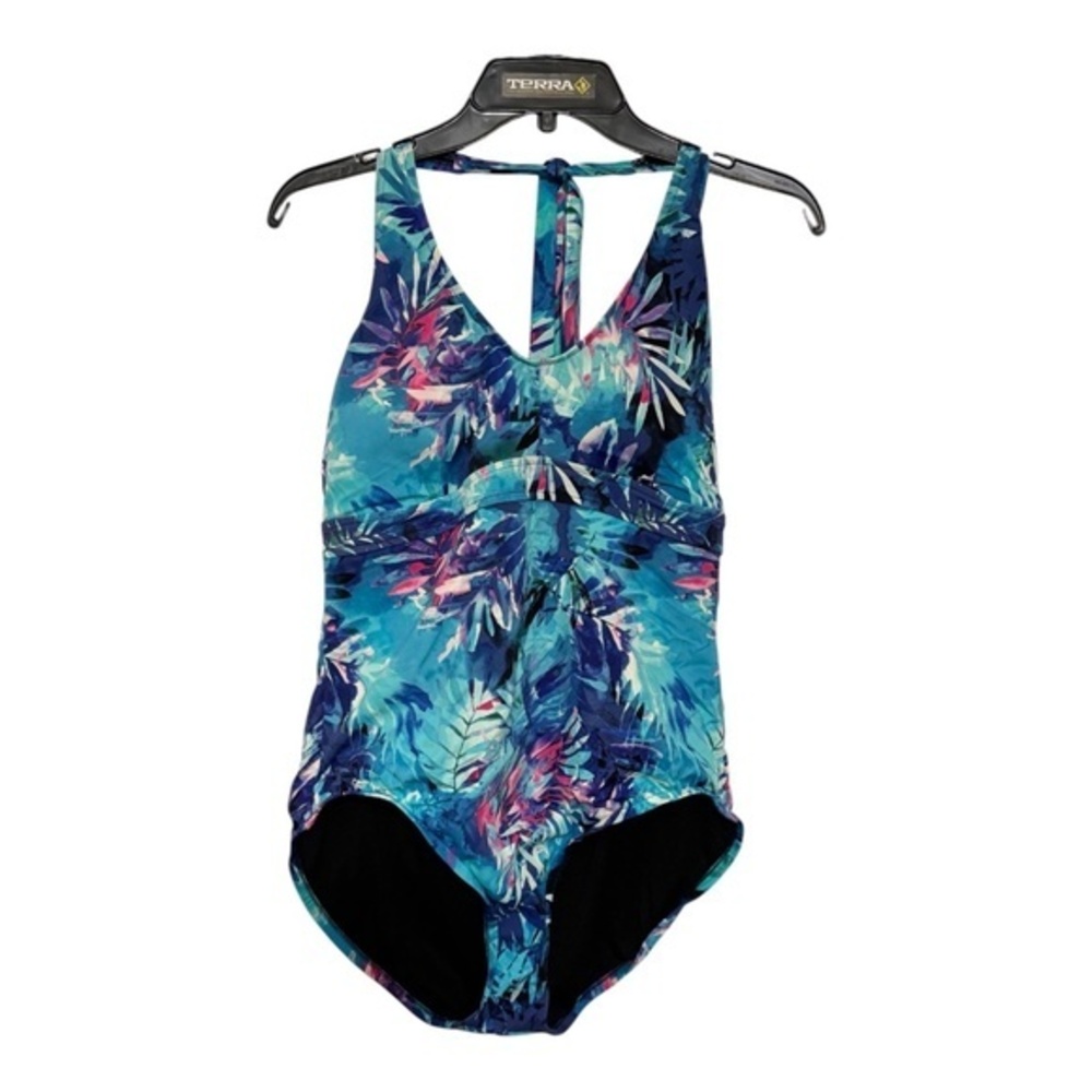 Reel Legends Women's Tropical Palm One-Piece Halter Swimsuit Size 14